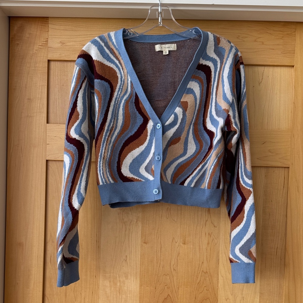 La Hearts Blue and Brown Wave Pattern Cardigan